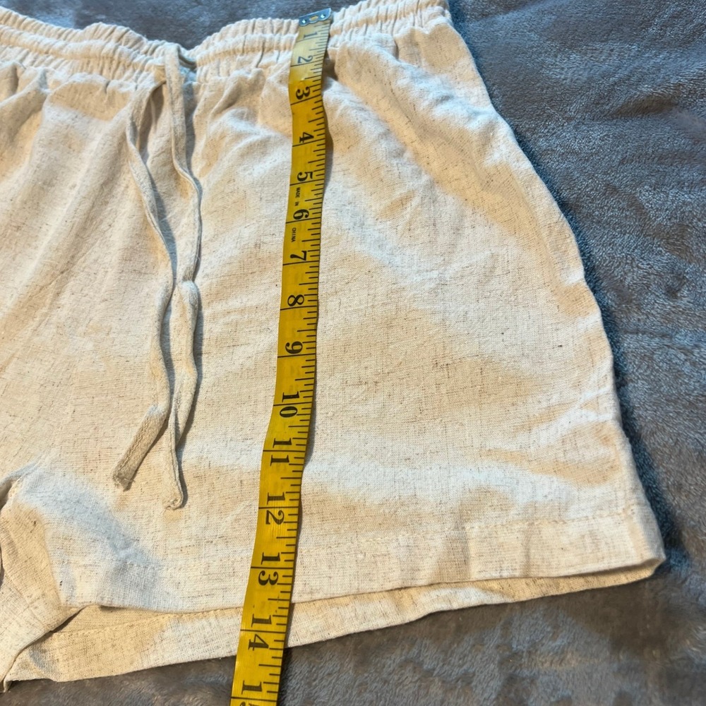 Iris Oatmeal Linen Blend Drawstring Elastic Waist Shorts ISET405 Tan Cream M - Picture 5 of 7